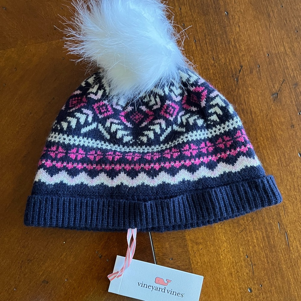Vineyard Vines Fairisle Stripe Hat with two pom pom choices